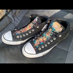 Handpainted black and white mid rise converse shoes